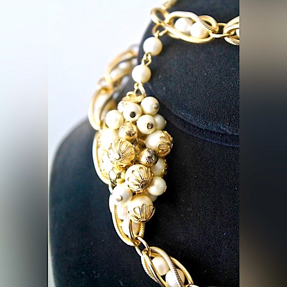 HOBE PEARLS 3PC SET VINTAGE EARRING NECKLACE BRACELET GOLD - Picture 6 of 13